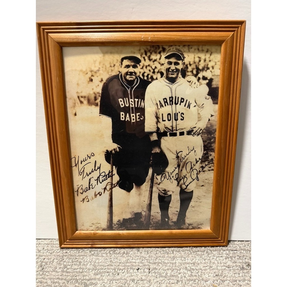 Framed Babe Ruth Lou Gehrig Photo Print Facsimile Signatures Bustin Babes